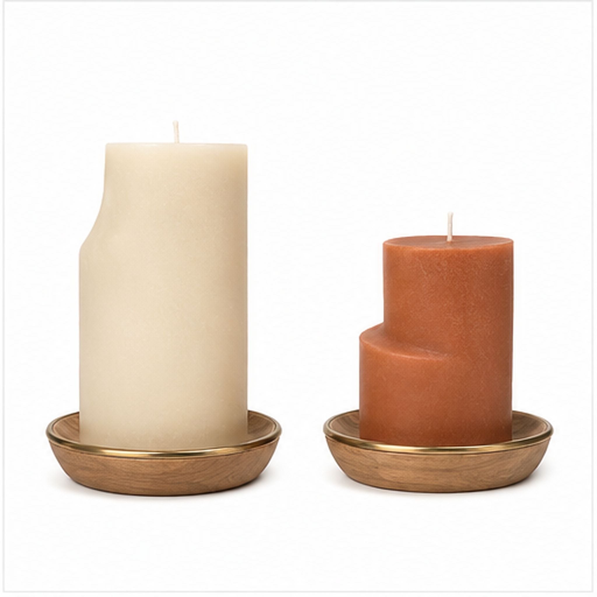 Bougies Courbe Duo – Deux bougies piliers décoratives avec soucoupes