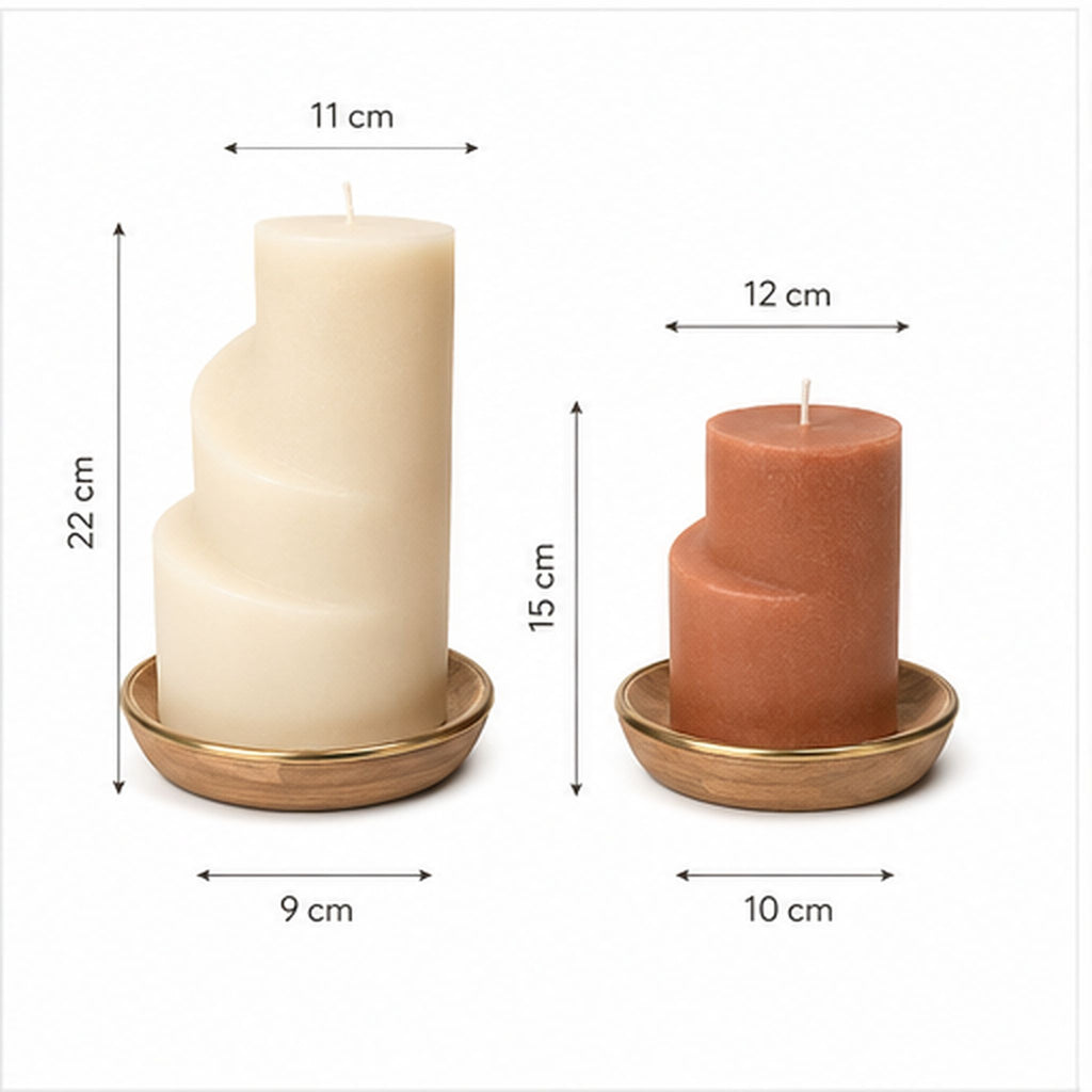 Bougies Courbe Duo – Deux bougies piliers décoratives avec soucoupes