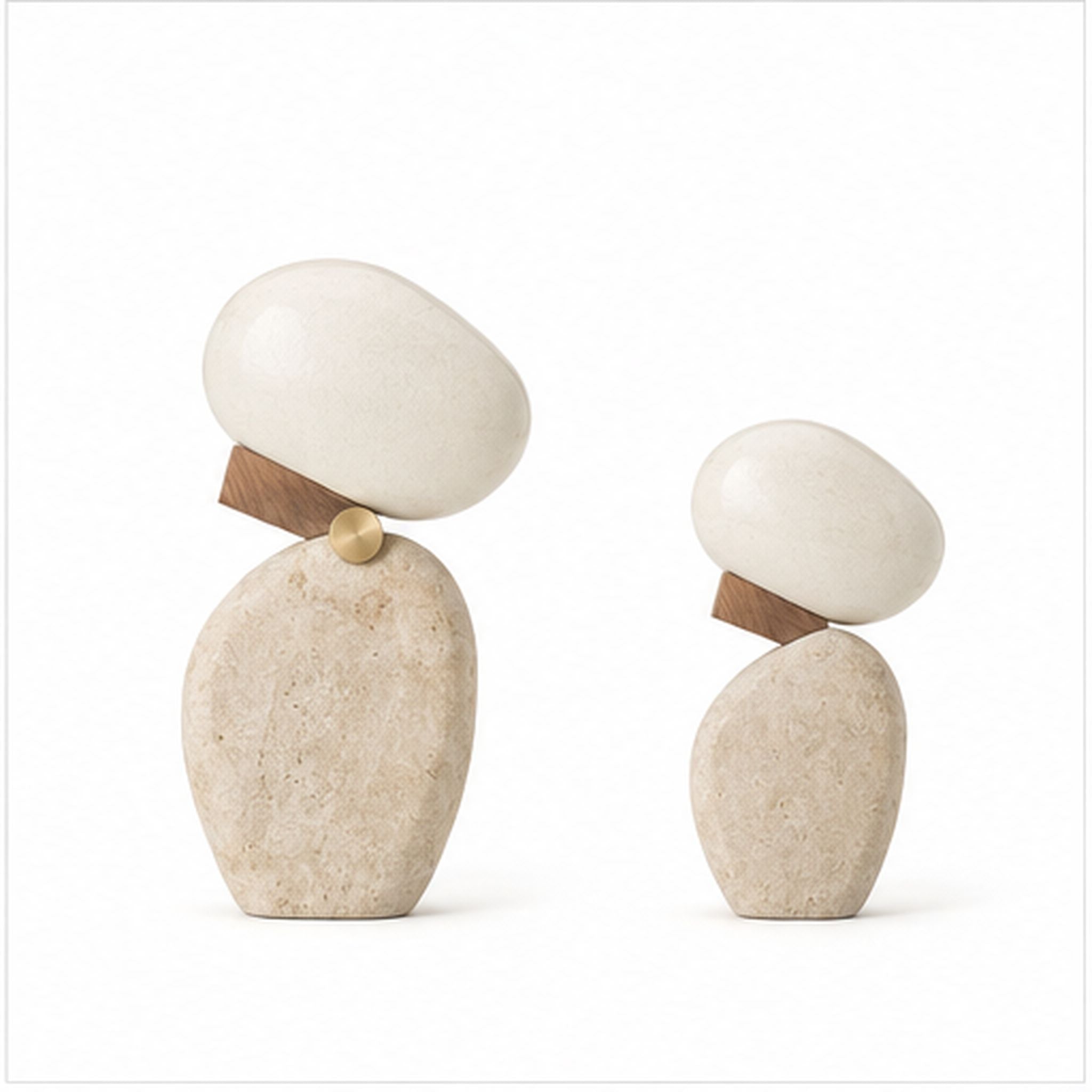 Cairn Clair Duo – Ensemble de deux sculptures d’équilibre minérales
