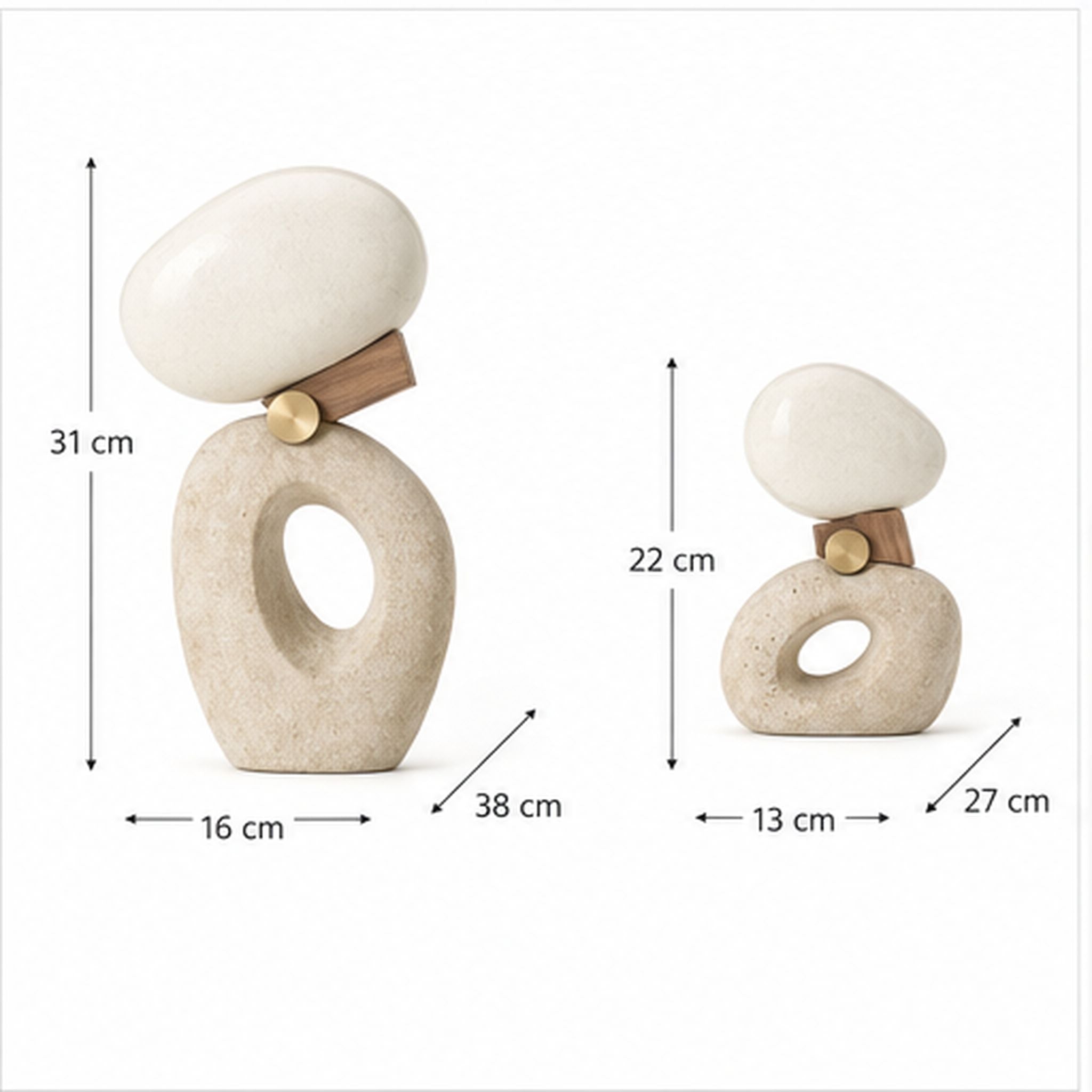 Cairn Clair Duo – Ensemble de deux sculptures d’équilibre minérales