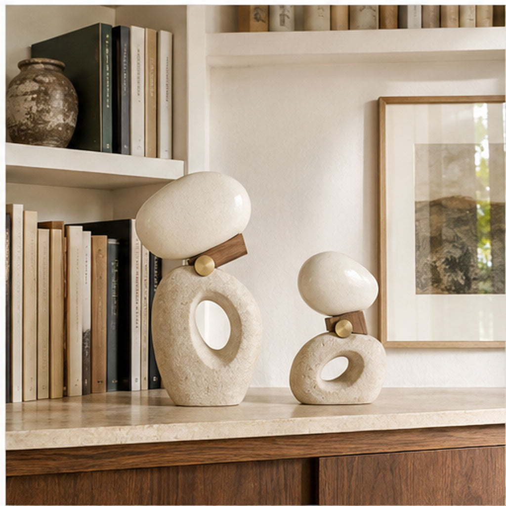 Cairn Clair Duo – Ensemble de deux sculptures d’équilibre minérales