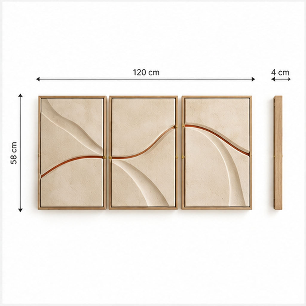 Relief Dune Calcaire – Triptyque mural texturé avec cadres en bois