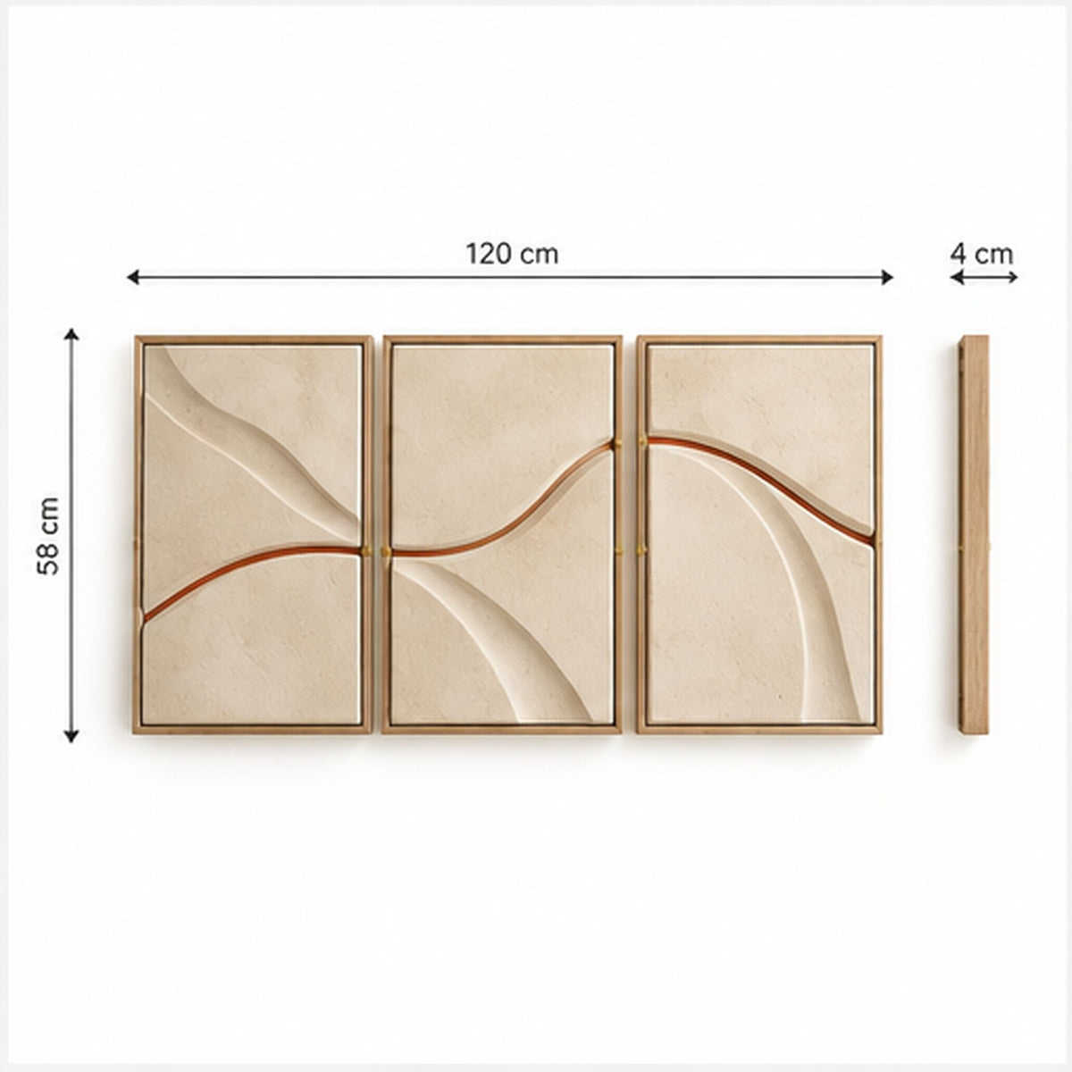 Relief Dune Calcaire – Triptyque mural texturé avec cadres en bois