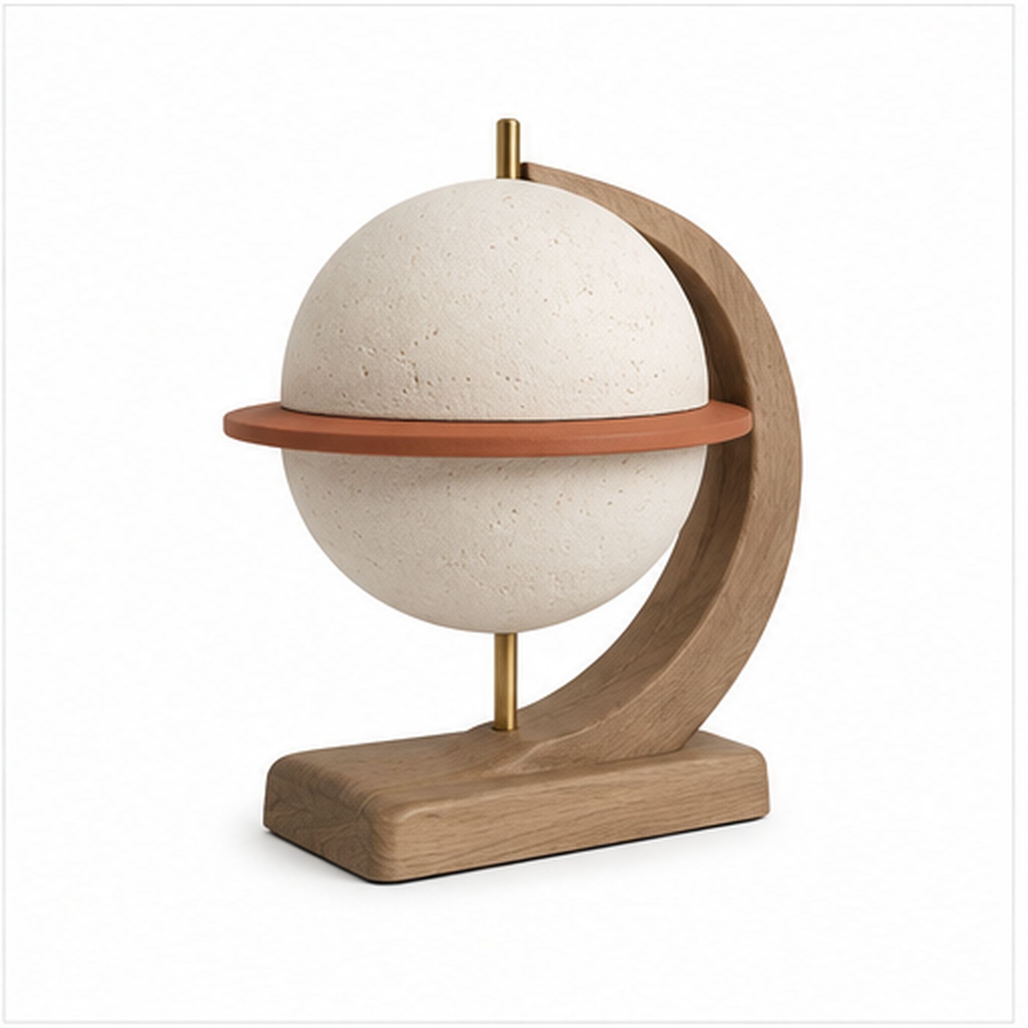 Sphère Horizon – Sculpture de table sur base en bois