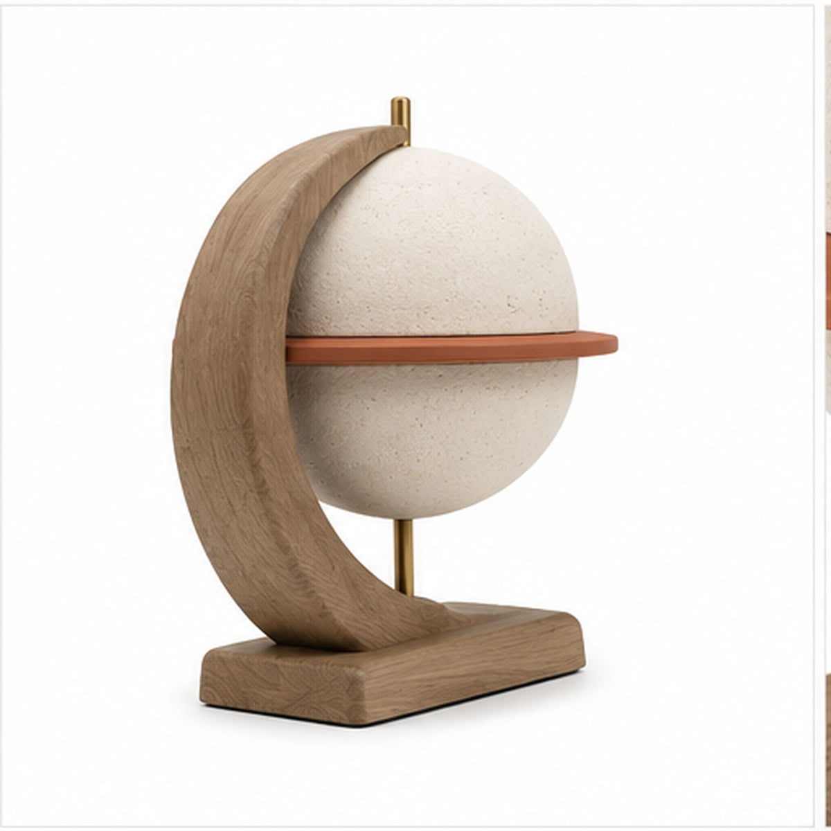 Sphère Horizon – Sculpture de table sur base en bois