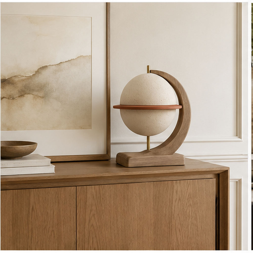 Sphère Horizon – Sculpture de table sur base en bois