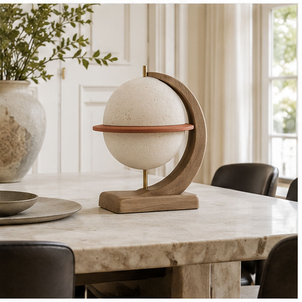 Sphère Horizon – Sculpture de table sur base en bois