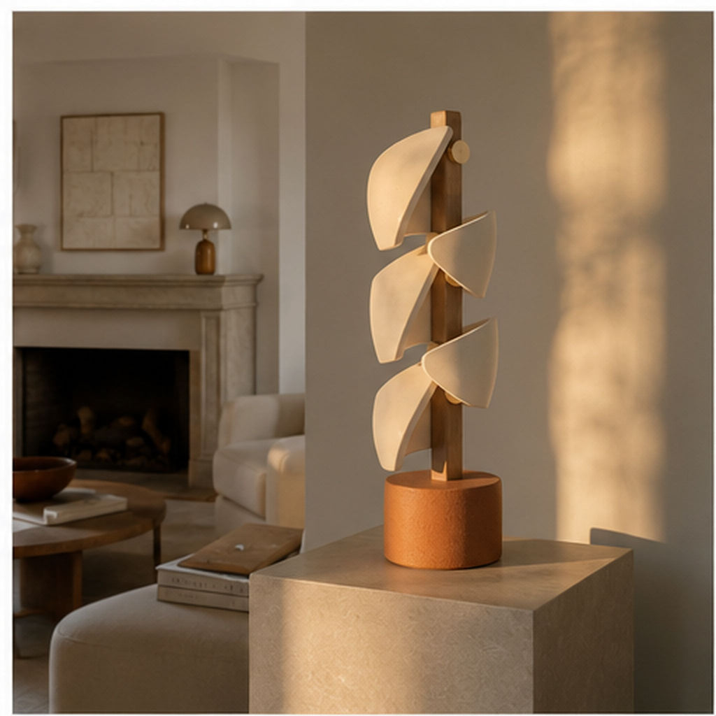 Totem Sillage – Sculpture verticale en céramique et bois clair