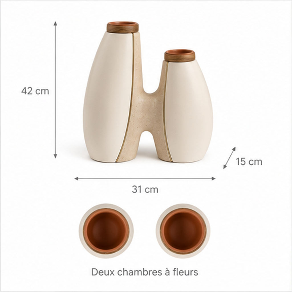 Vase Sillage Double – Vase sculptural à deux compartiments