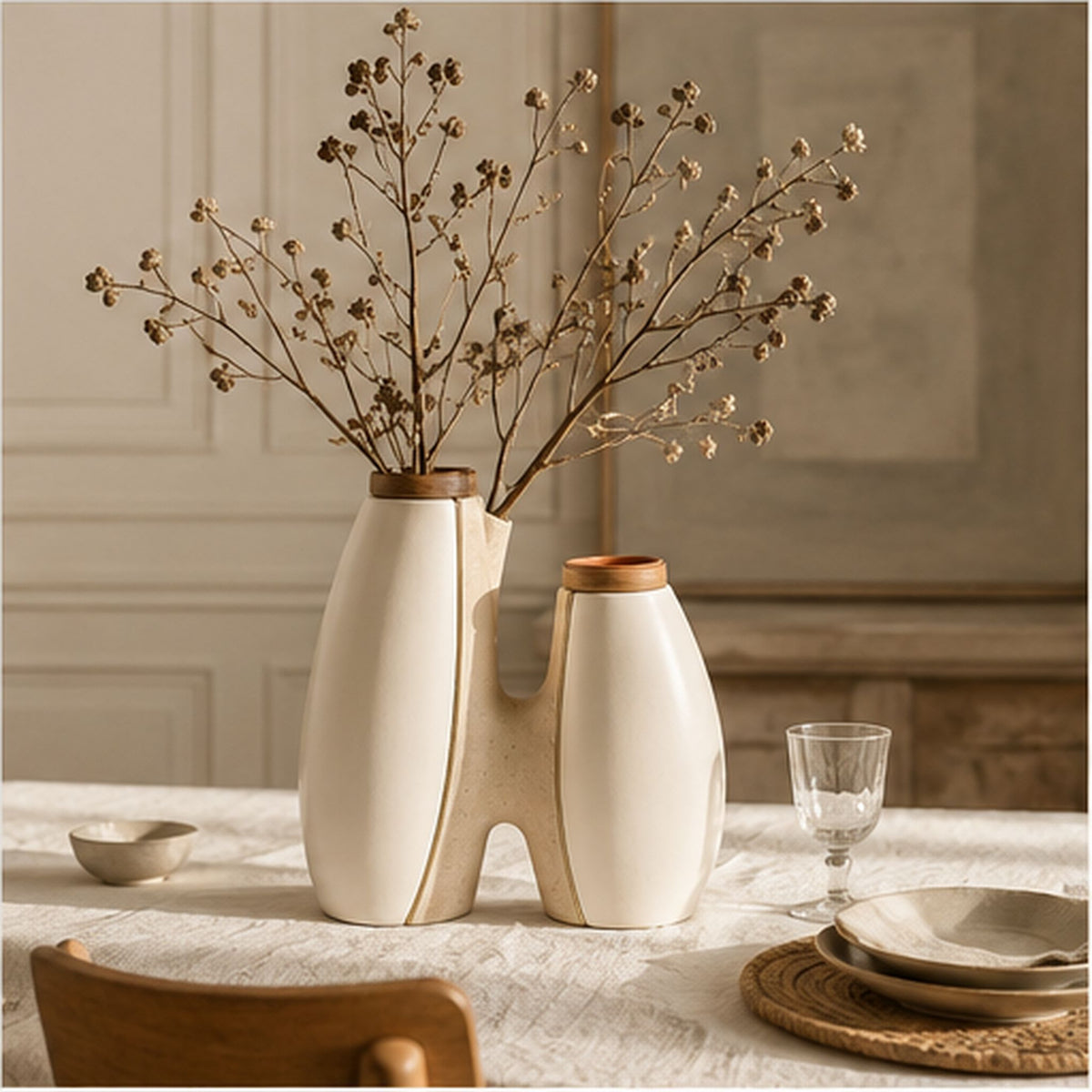 Vase Sillage Double – Vase sculptural à deux compartiments